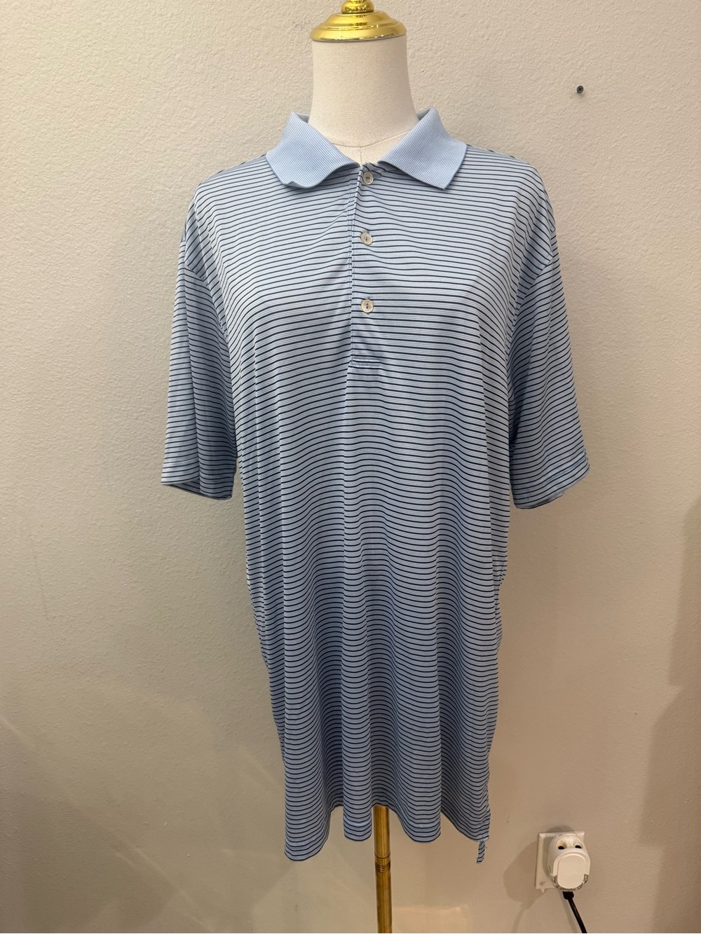 Peter Millar Summer Comfort Men's Light Blue Striped Polo Shirt Polyester XL